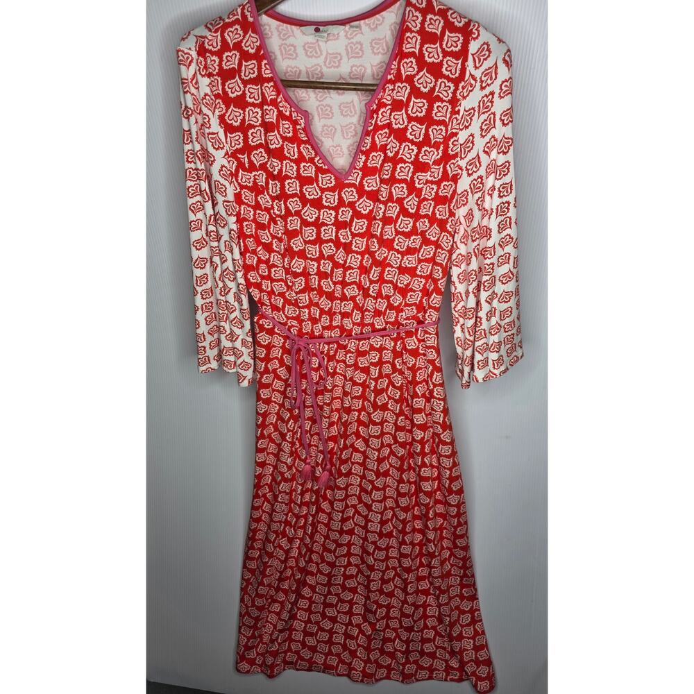 BODEN Red & White Paisley Print Jersey Dress - Size 8R Boho Workwear Cotton